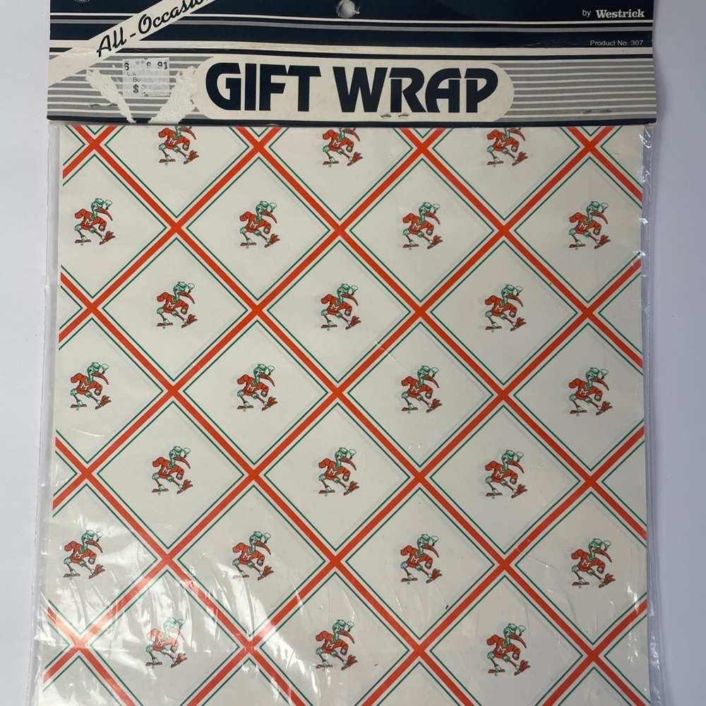 Vintage University Miami Hurricanes Gift Wrap Sheets NEW Westrick FBS ACC NCAA